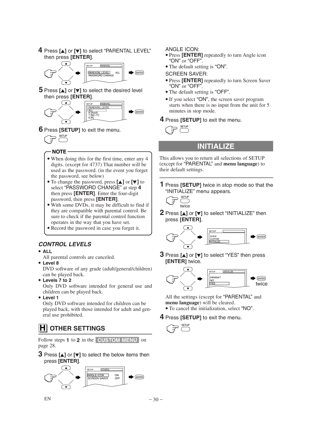 Emerson EWL20D6 owner manual Initialize, Other Settings 