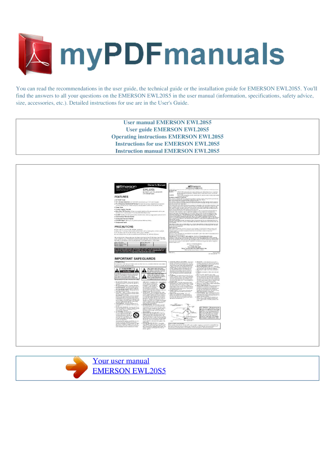 Emerson user manual Emerson EWL20S5 