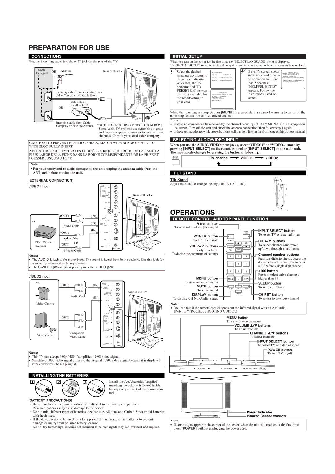 Emerson EWL20S5 owner manual Preparation for USE, Operations 