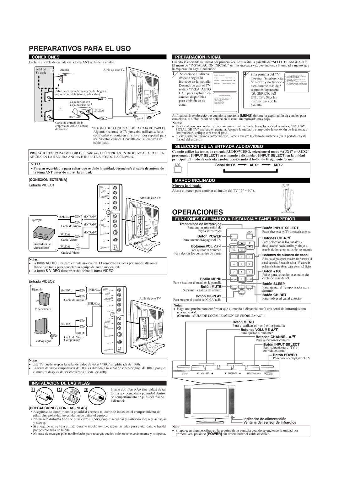 Emerson EWL20S5 owner manual Preparativos Para EL USO, Operaciones 