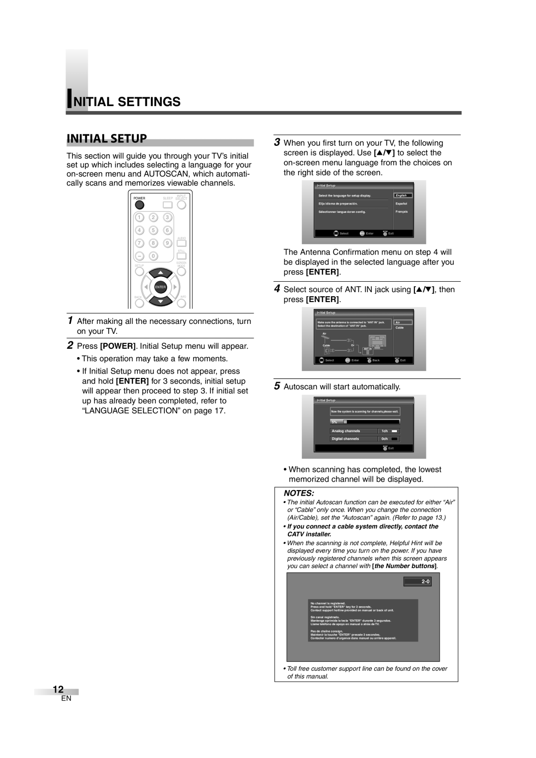 Emerson EWL3706 A owner manual Initial Settings Initial Setup, Autoscan will start automatically, InitialI i i l Setup 