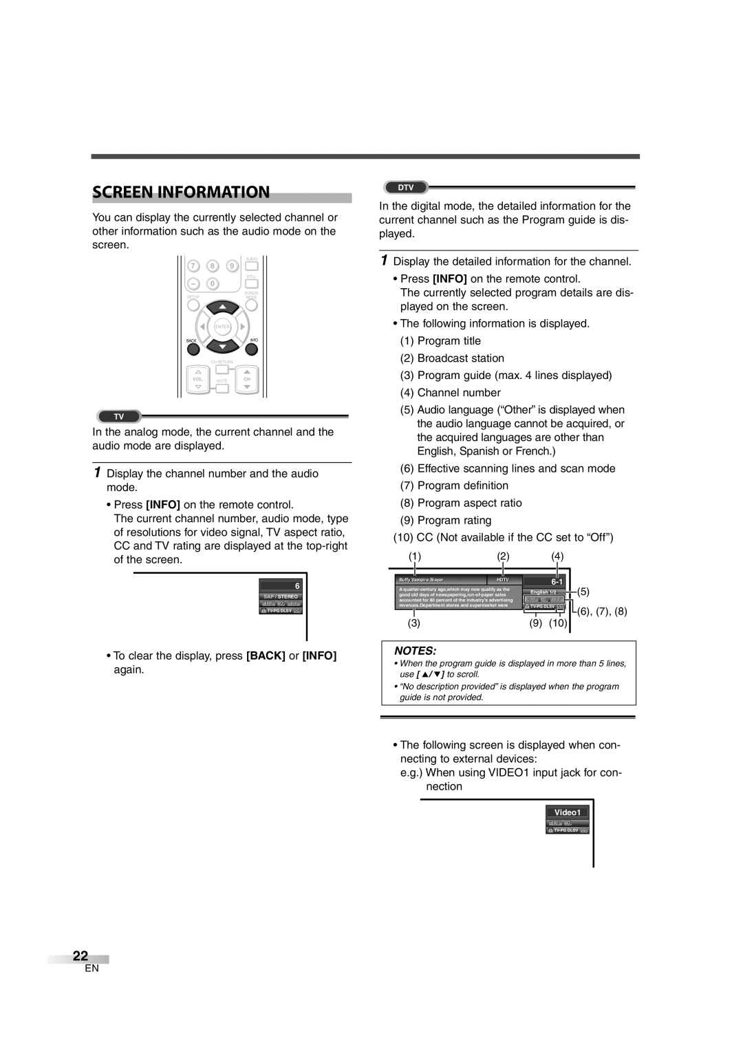 Emerson EWL3706 A Screen Information, To clear the display, press Back or Info again, Buffy Vampire i Slayer l 