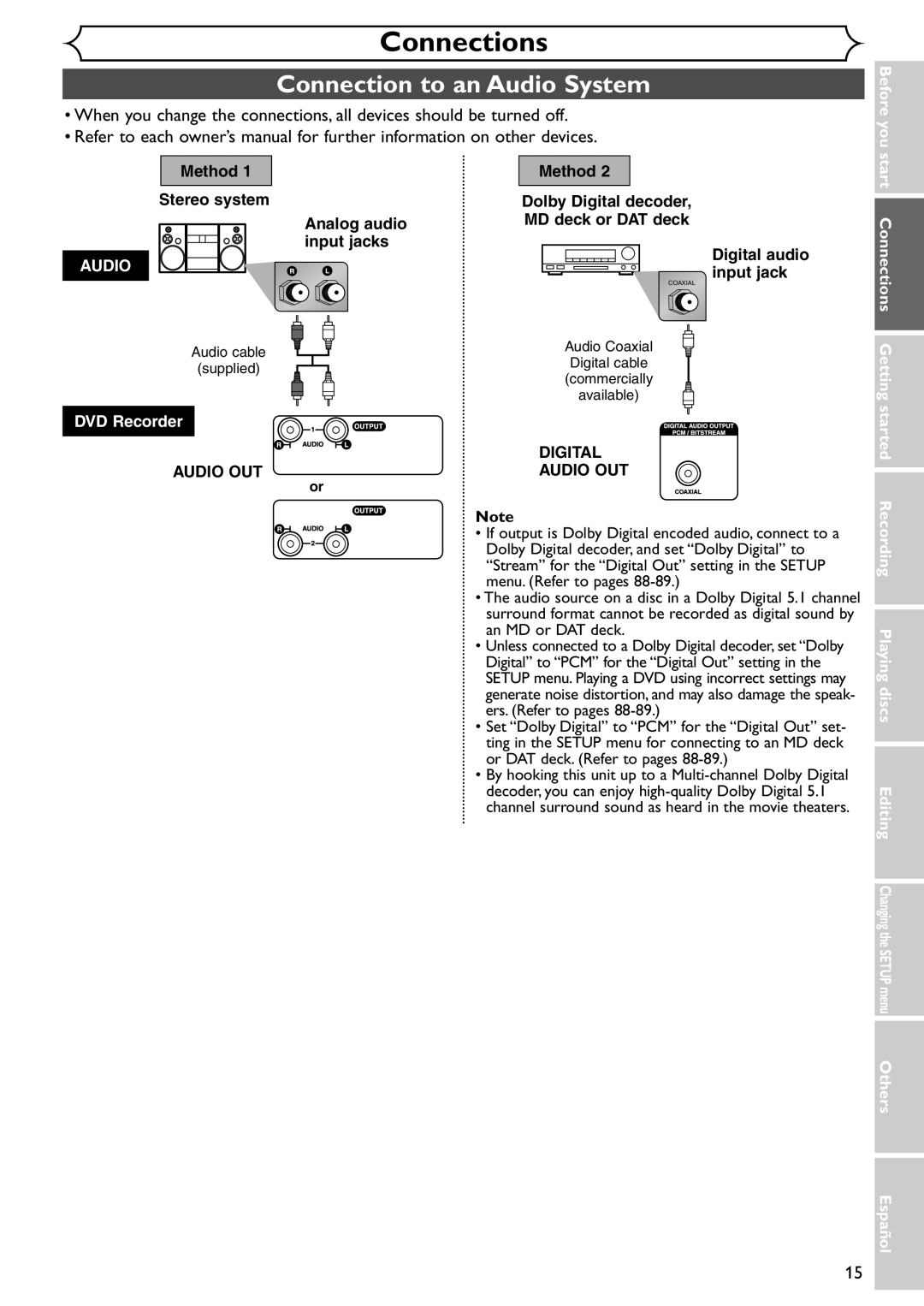 Emerson EWR10D4 owner manual Connection to an Audio System 