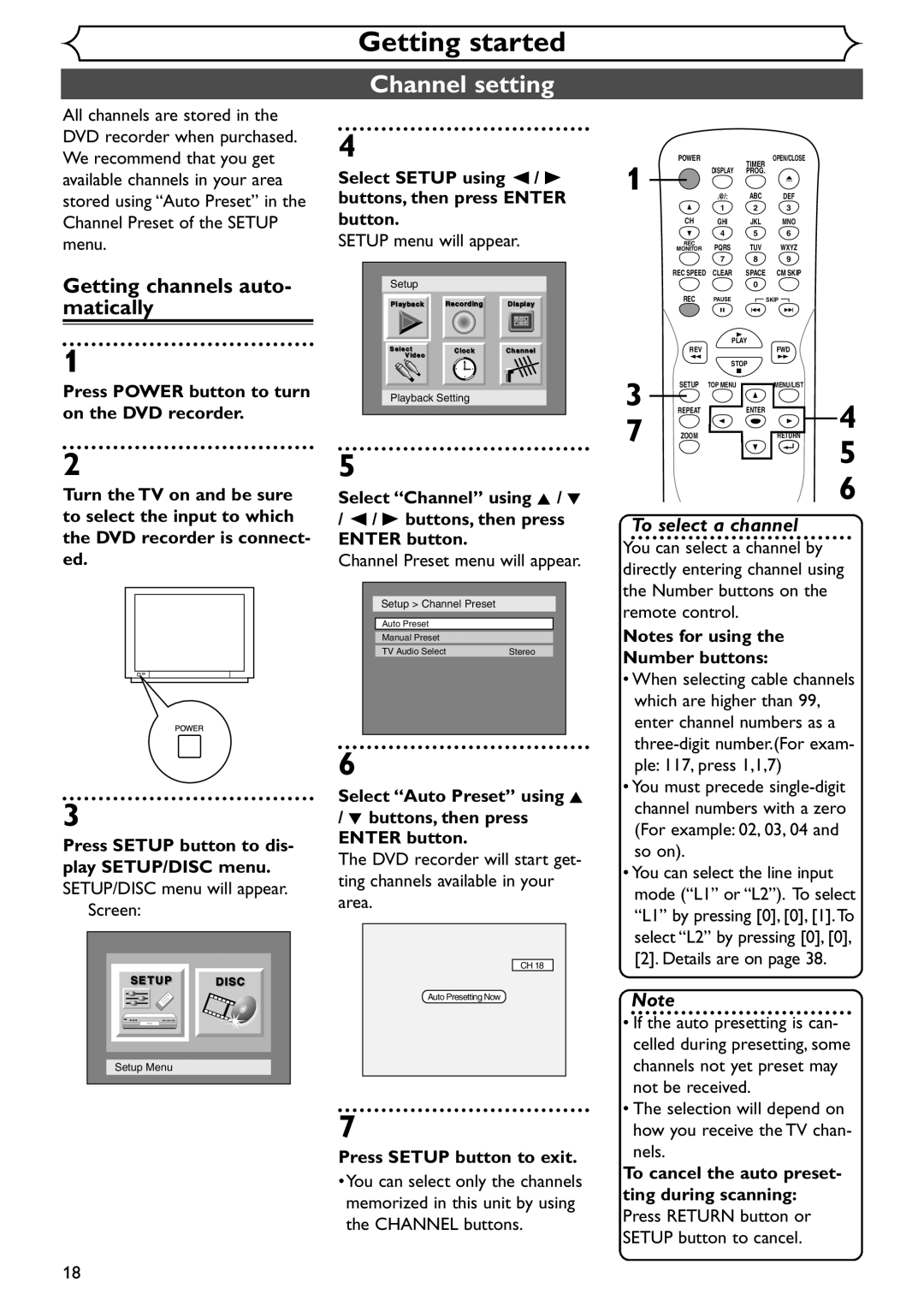 Emerson EWR10D4 owner manual Channel setting, Getting channels auto- matically 