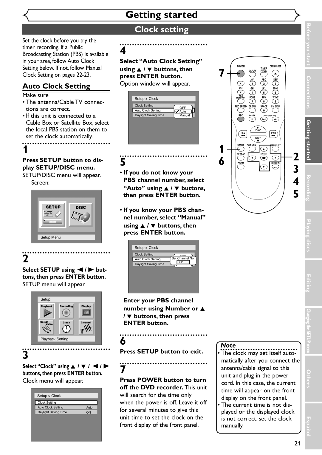 Emerson EWR10D4 owner manual Clock setting, Auto Clock Setting 