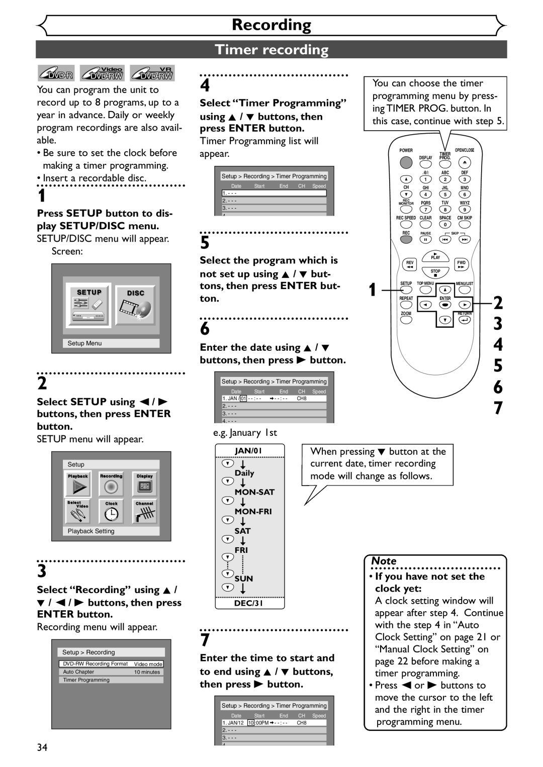 Emerson EWR10D4 owner manual Timer recording 