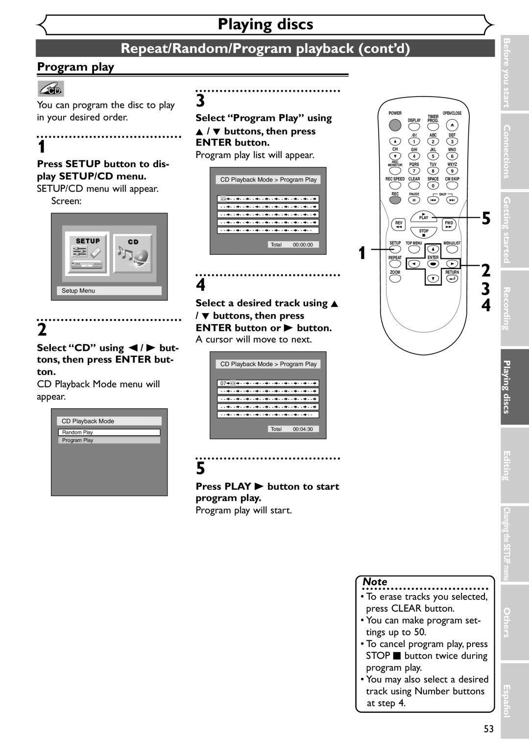 Emerson EWR10D4 owner manual Repeat/Random/Program playback cont’d, Select a desired track using K 