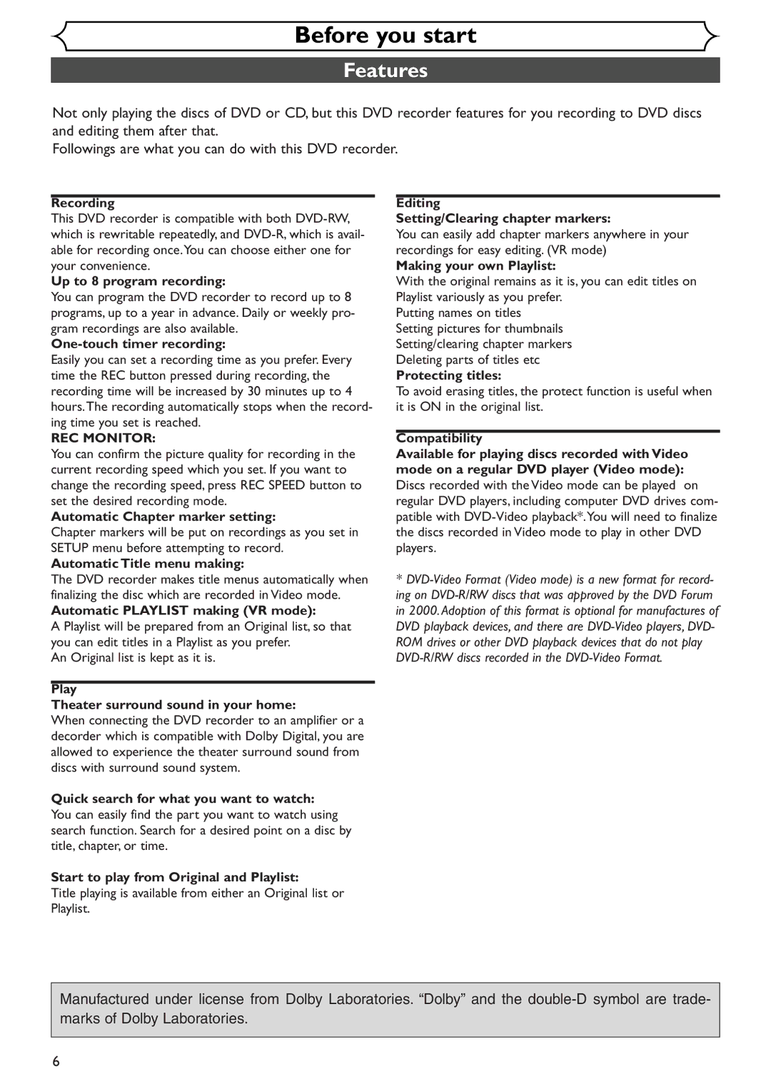 Emerson EWR10D4 owner manual Features 