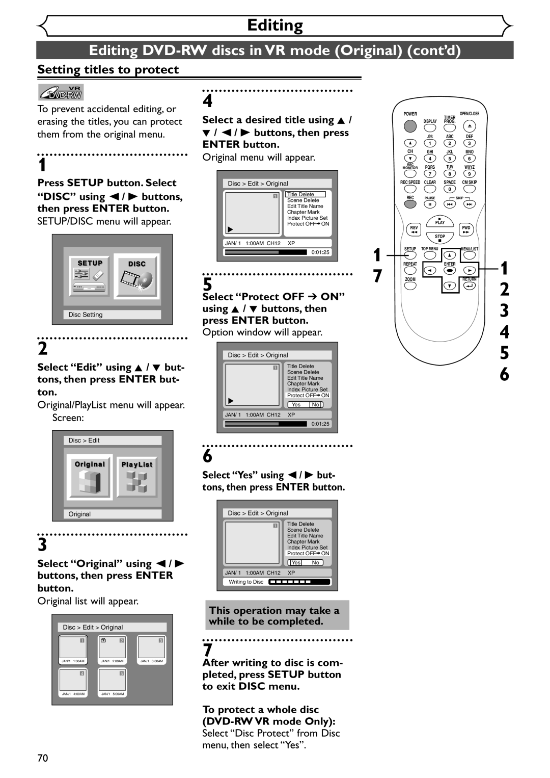 Emerson EWR10D4 Setting titles to protect, To prevent accidental editing, or, Erasing the titles, you can protect 