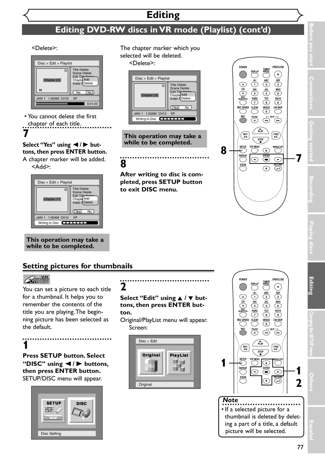 Emerson EWR10D4 You cannot delete the first chapter of each title, Tons, then press Enter button, Picture will be selected 