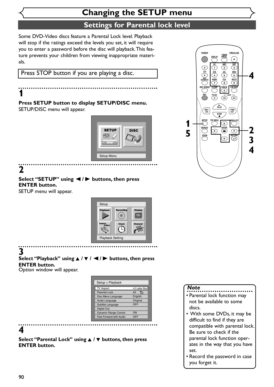 Emerson EWR10D4 owner manual Settings for Parental lock level 