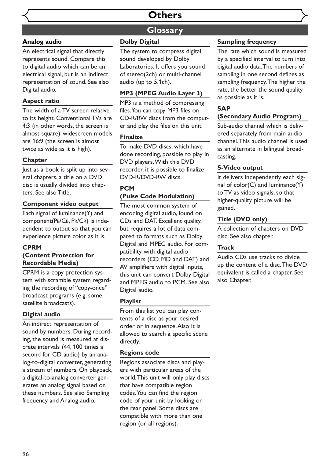 Emerson EWR10D4 owner manual Glossary 