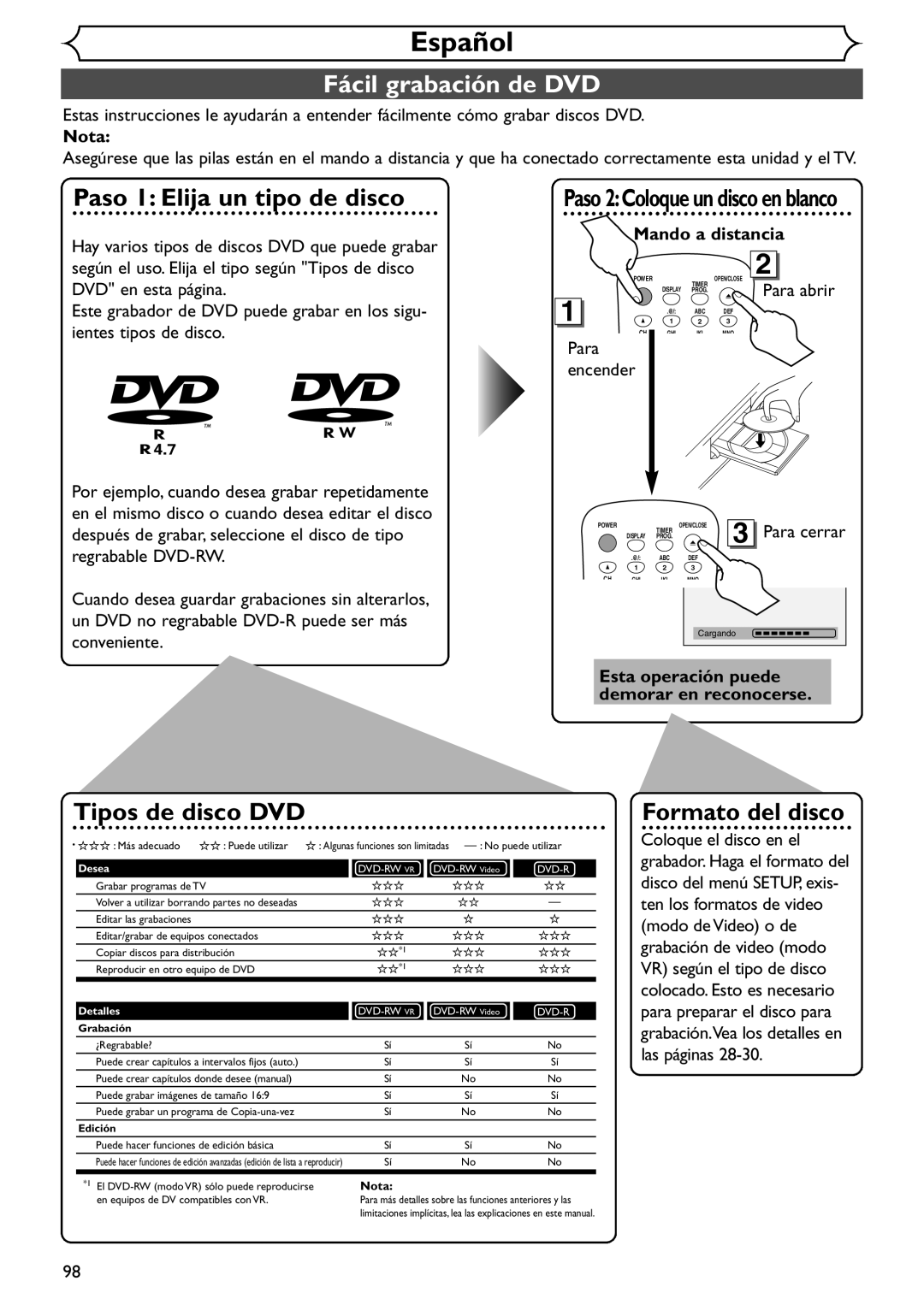 Emerson EWR10D4 owner manual Fácil grabación de DVD 