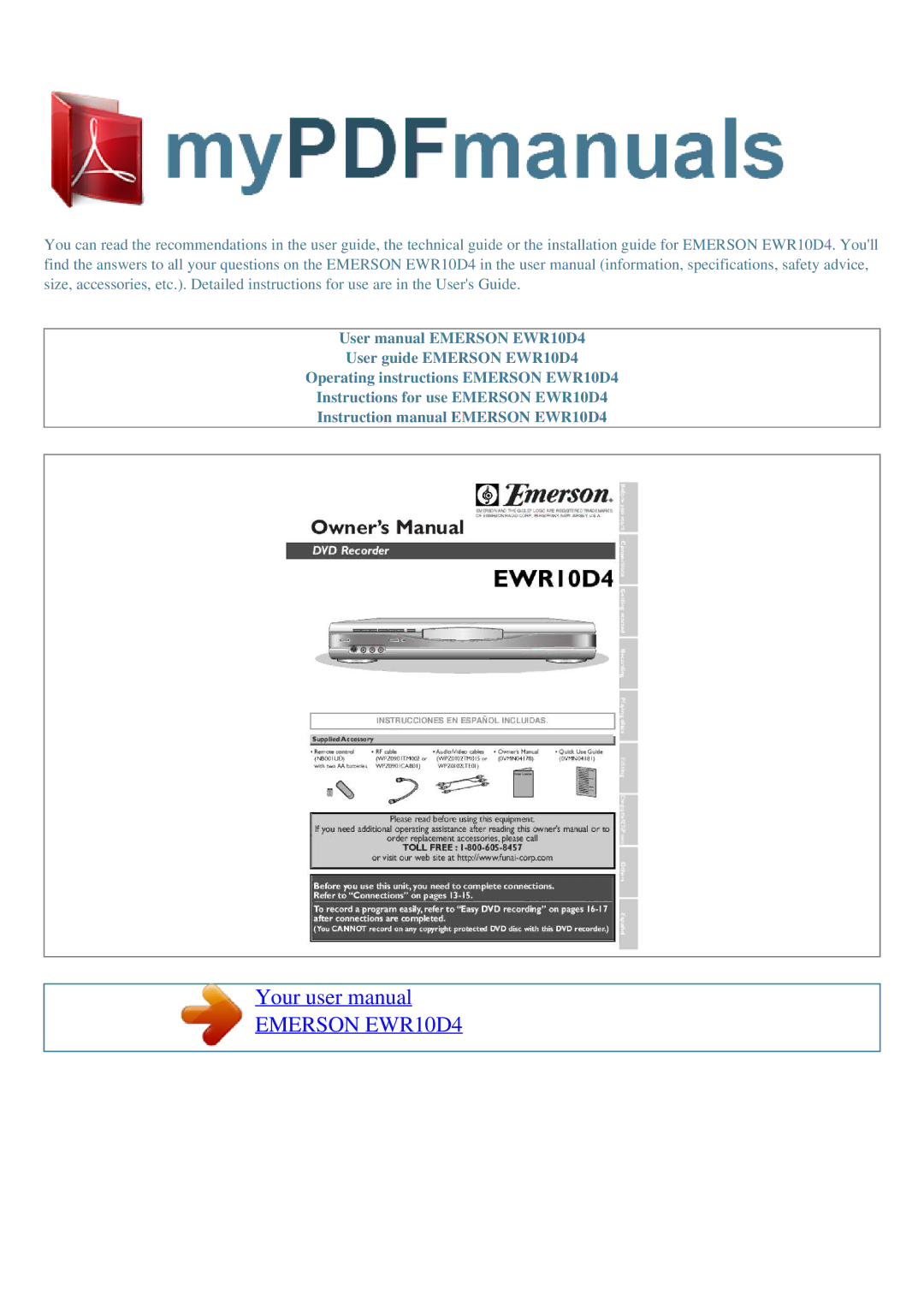 Emerson user manual Emerson EWR10D4 