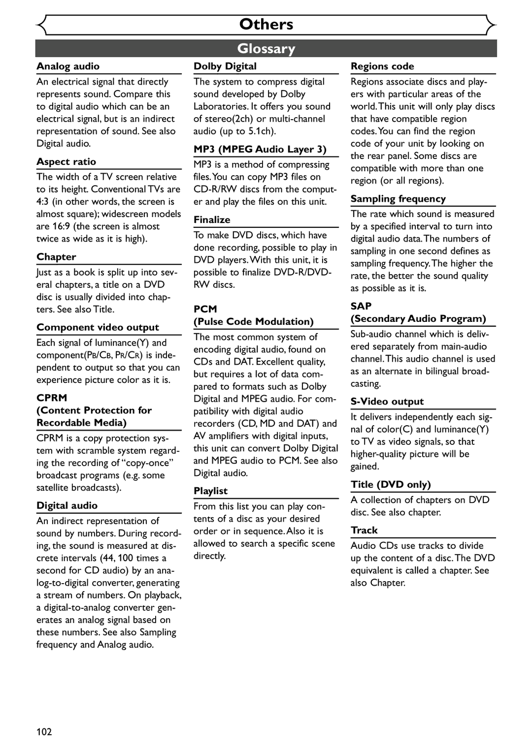 Emerson EWR20V4 owner manual Glossary 