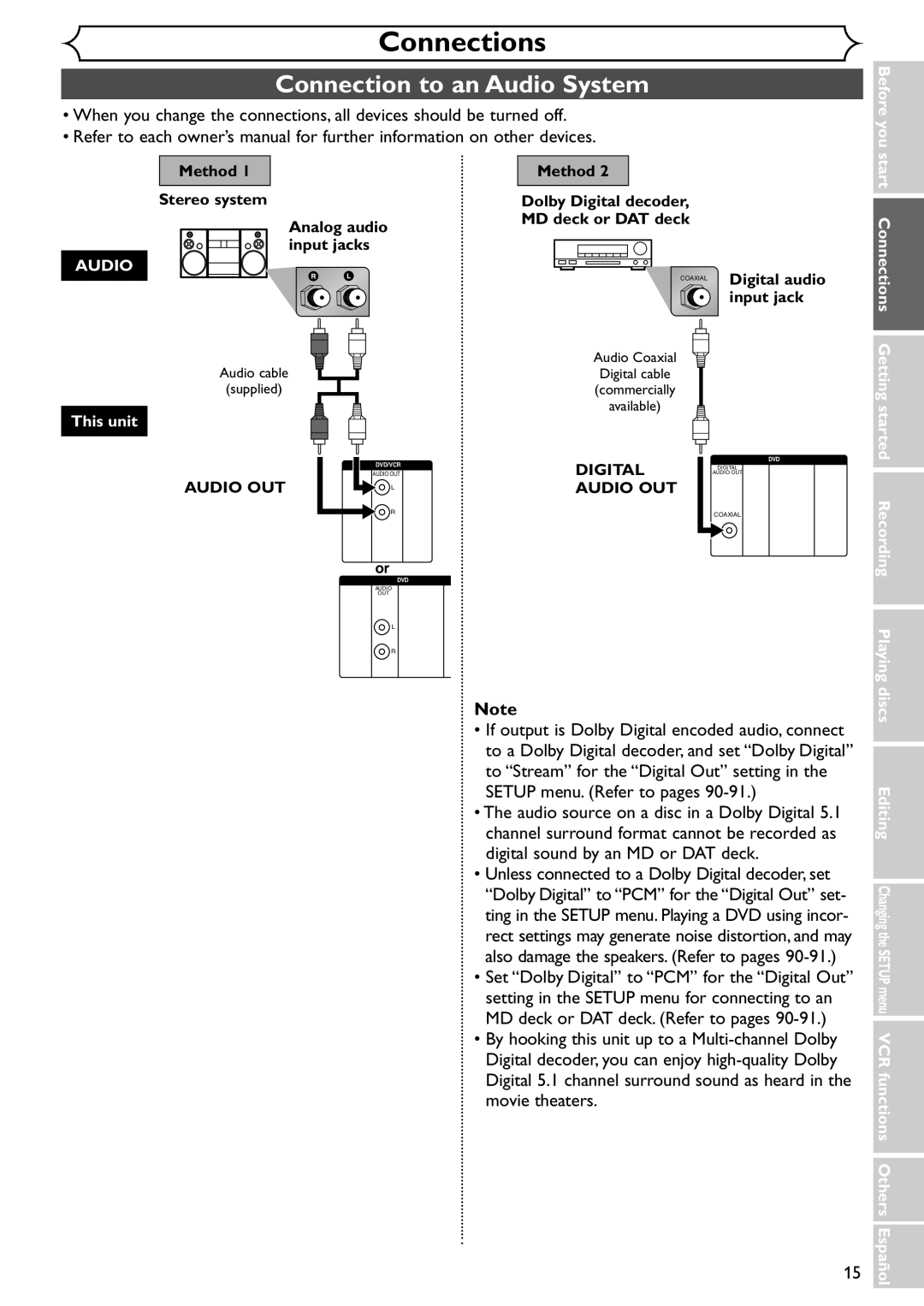 Emerson EWR20V4 owner manual Connection to an Audio System 