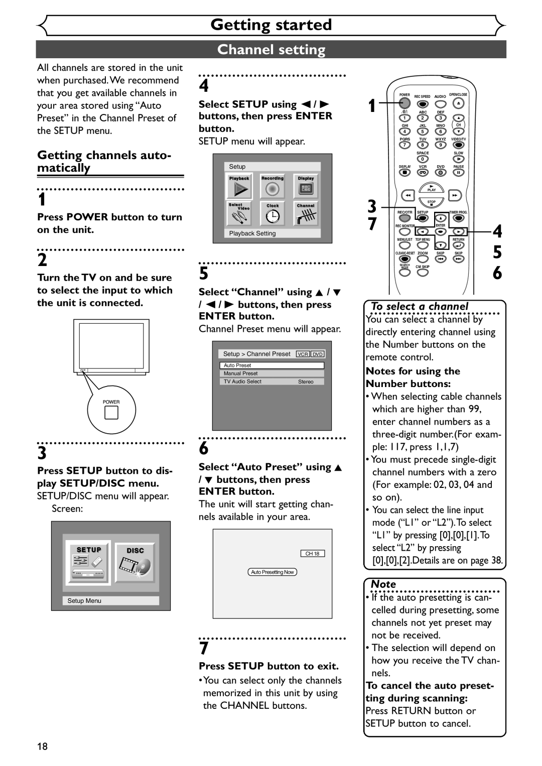 Emerson EWR20V4 owner manual Channel setting, Getting channels auto- matically 