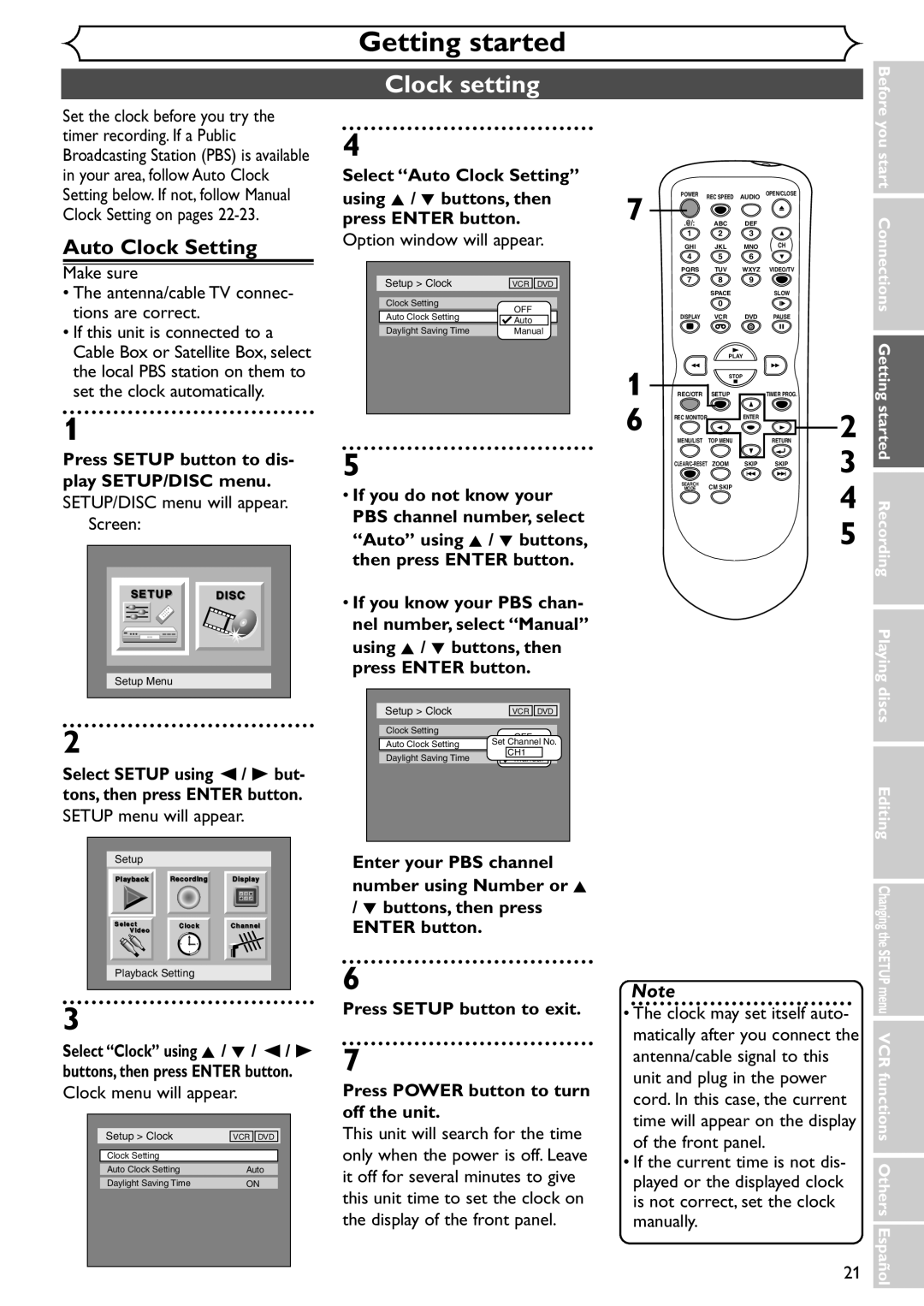 Emerson EWR20V4 owner manual Clock setting, Auto Clock Setting 