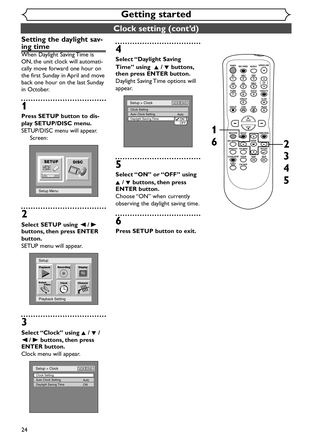 Emerson EWR20V4 owner manual Setting the daylight sav- ing time, Daylight Saving Time options will appear 