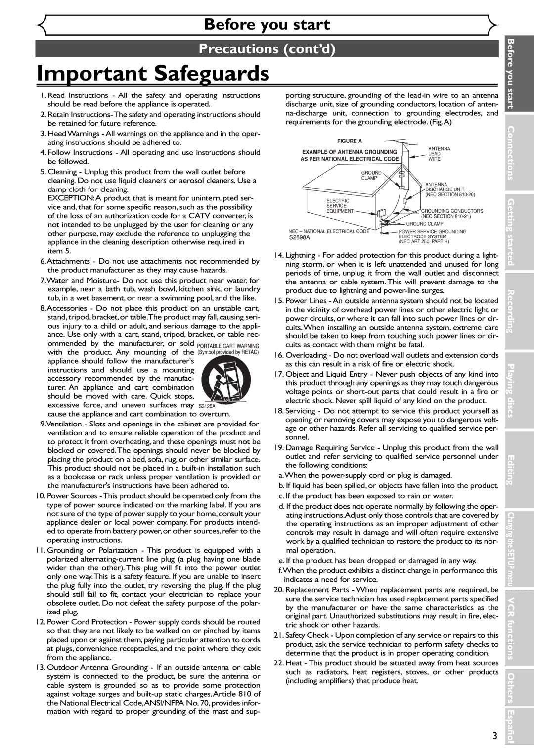 Emerson EWR20V4 owner manual Precautions cont’d, Before you, S2898A 