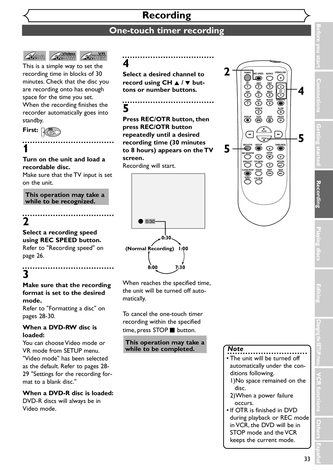 Emerson EWR20V4 owner manual One-touch timer recording 