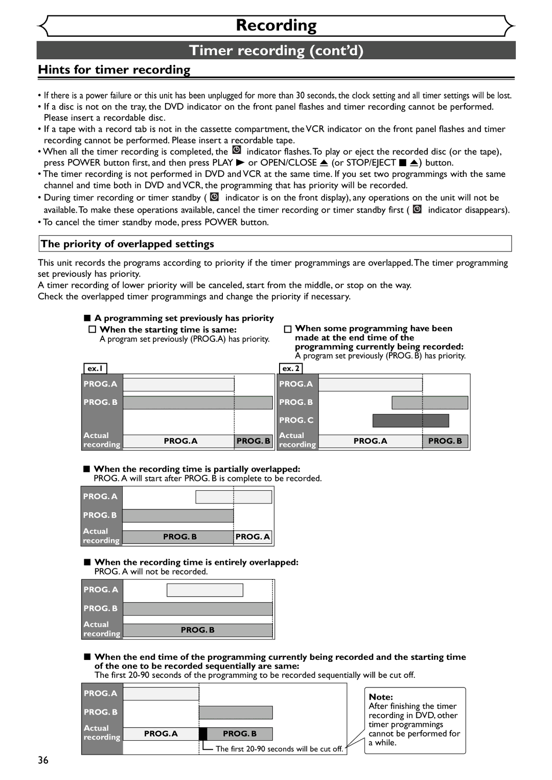 Emerson EWR20V4 owner manual Hints for timer recording, Priority of overlapped settings 