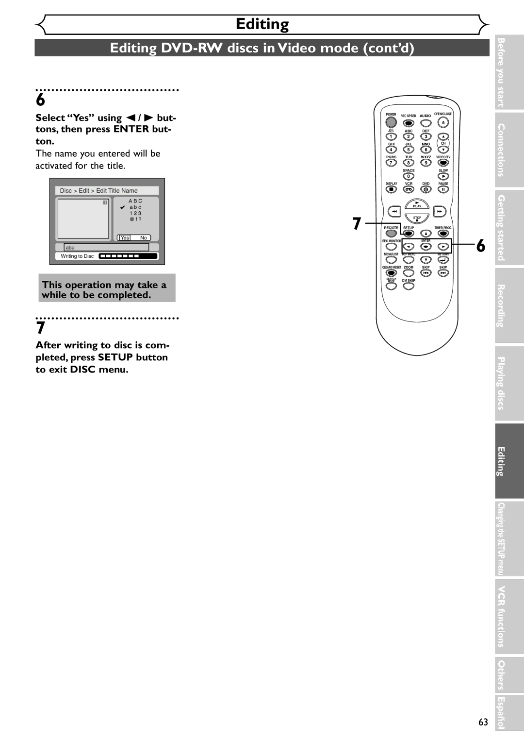 Emerson EWR20V4 owner manual Name you entered will be activated for the title, This operation may take a 