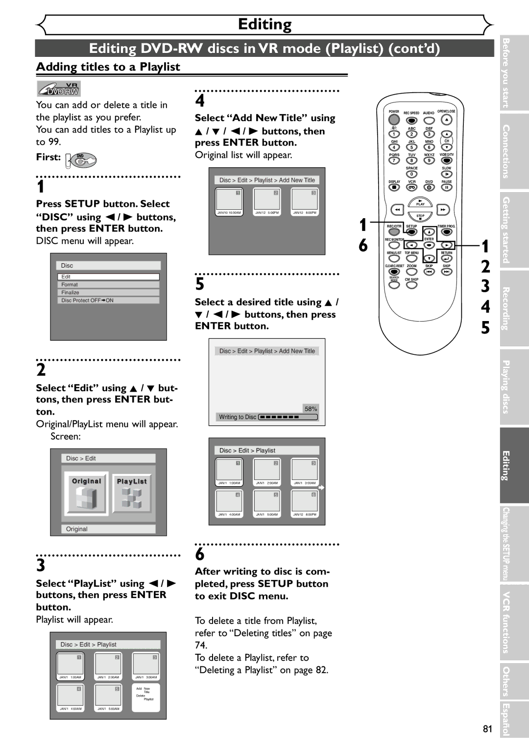 Emerson EWR20V4 owner manual Adding titles to a Playlist, You can add or delete a title, B buttons, then 