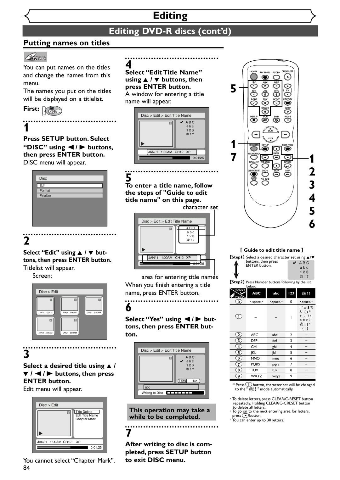 Emerson EWR20V4 owner manual Editing DVD-R discs cont’d, Select Yes using / B but- tons, then press Enter but Ton 