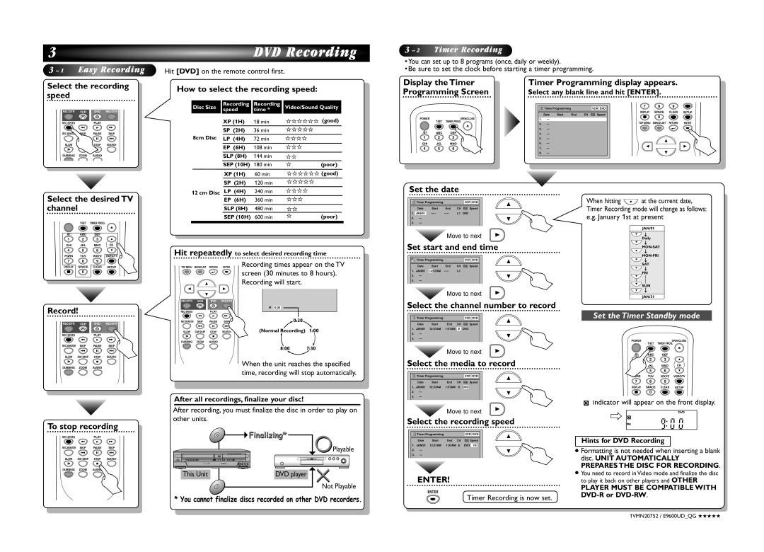 Emerson EWR20V5 owner manual Select any blank line and hit Enter, End, After all recordings, finalize your disc 