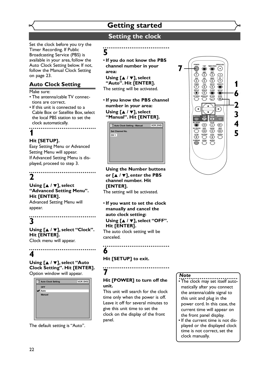 Emerson EWR20V5 owner manual Setting the clock, Auto Clock Setting 