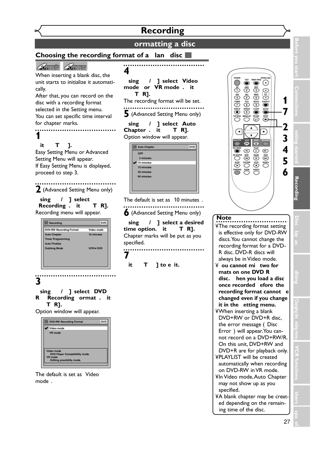 Emerson EWR20V5 owner manual Formatting a disc, Choosing the recording format of a blank disc 