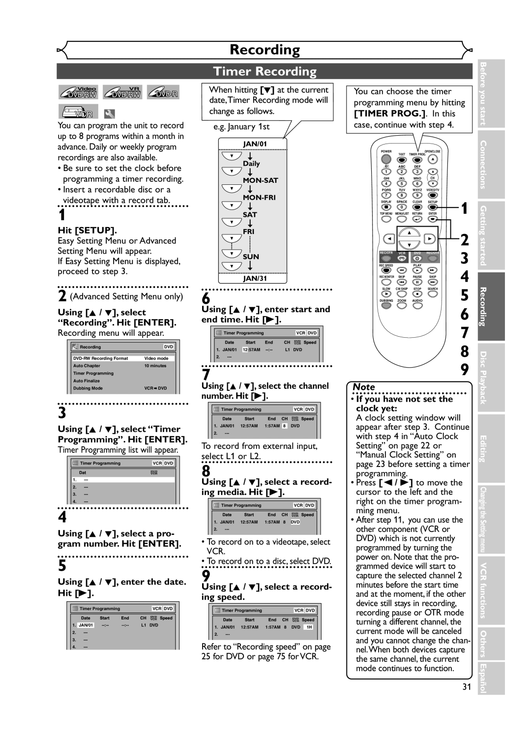 Emerson EWR20V5 owner manual Timer Recording, Start 