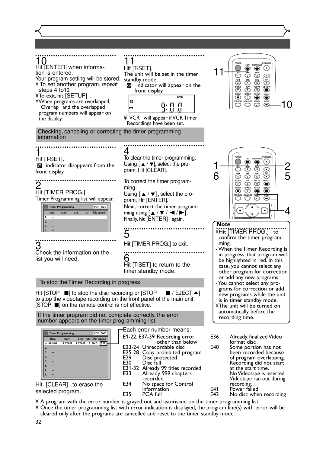 Emerson EWR20V5 owner manual Timer Recording cont’d 