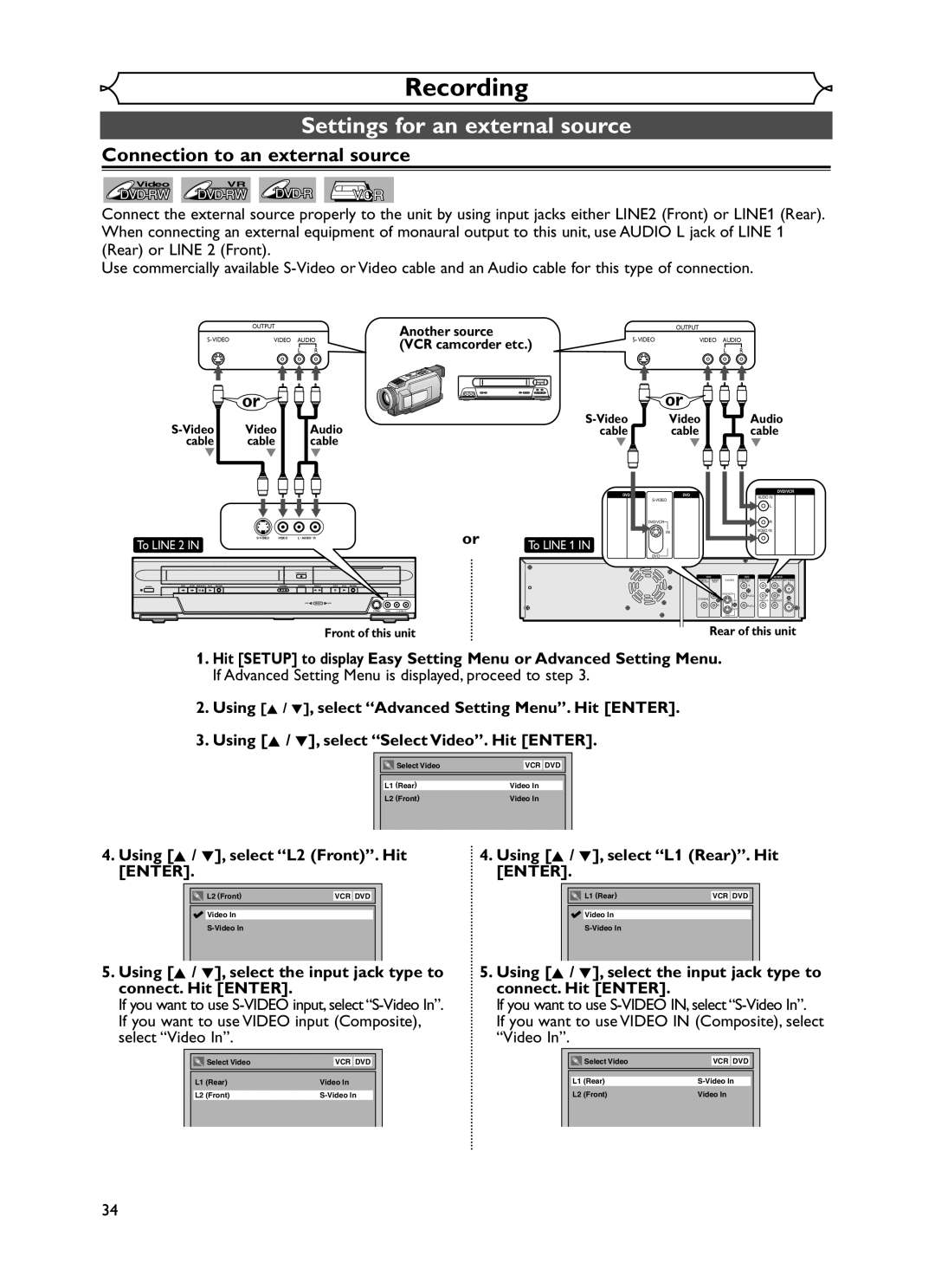 Emerson EWR20V5 owner manual Settings for an external source, Connection to an external source 