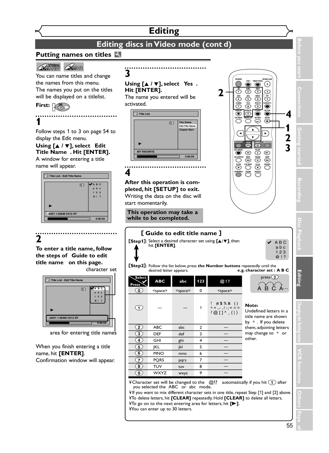 Emerson EWR20V5 owner manual Putting names on titles 