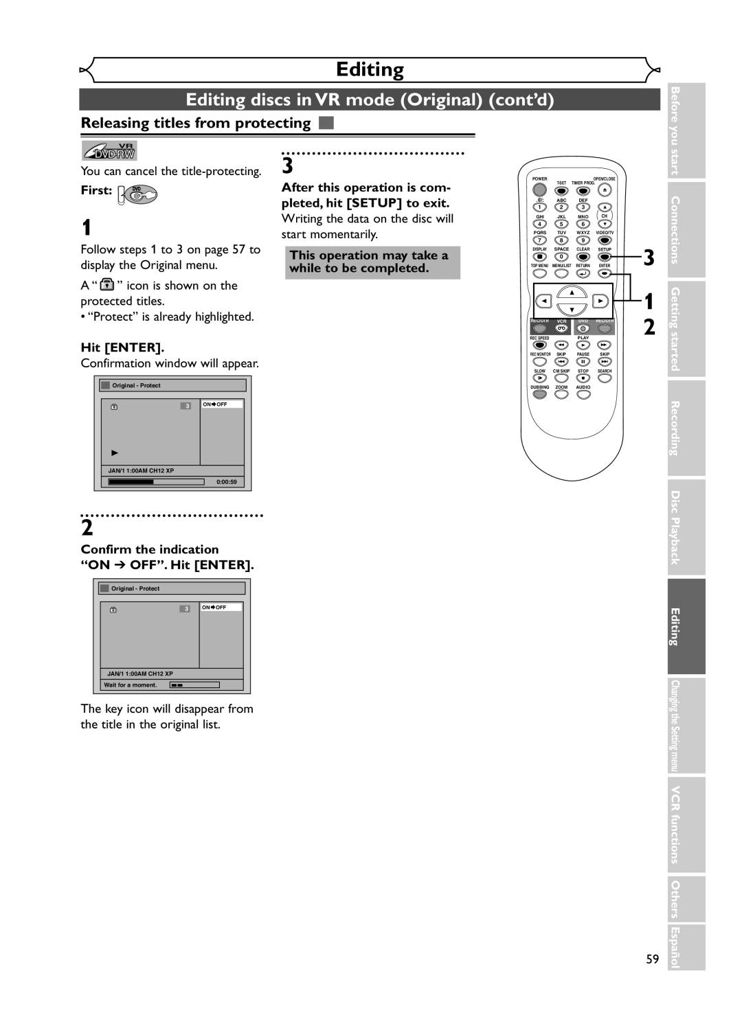 Emerson EWR20V5 owner manual Releasing titles from protecting, You can cancel the title-protecting 