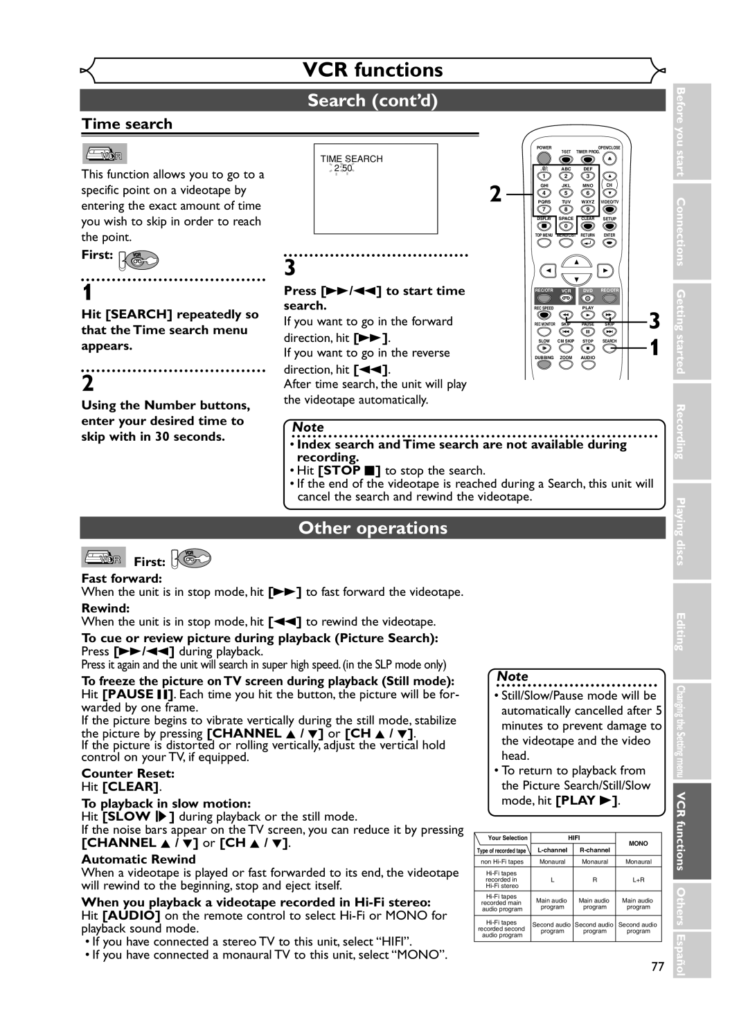 Emerson EWR20V5 owner manual Other operations 