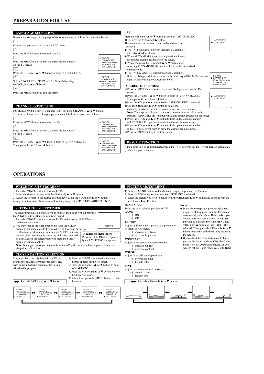 Emerson EWT1931 owner manual Preparation for USE, Operations 