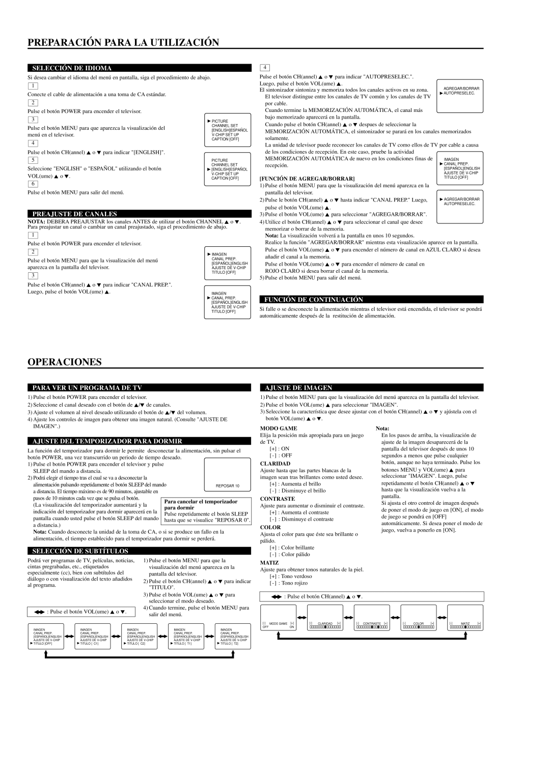 Emerson EWT1931 owner manual Preparación Para LA Utilización, Operaciones 