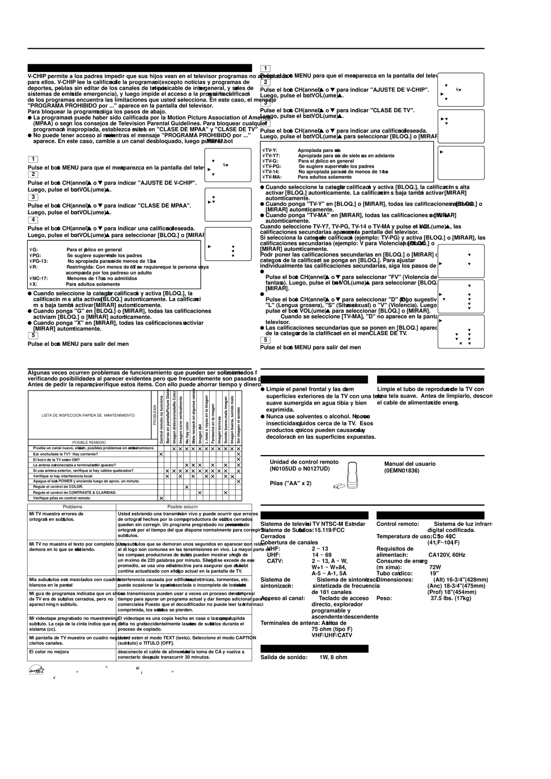 Emerson EWT1931 Operaciones Seguimiento, Guia EN Caso DE Fallas, Mantenimiento, Accesorios Incluidos, Especificaciones 