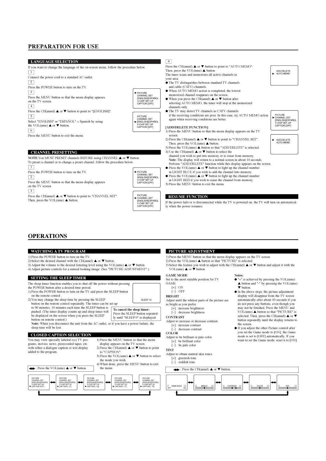 Emerson EWT1931A owner manual Preparation for USE, Operations 