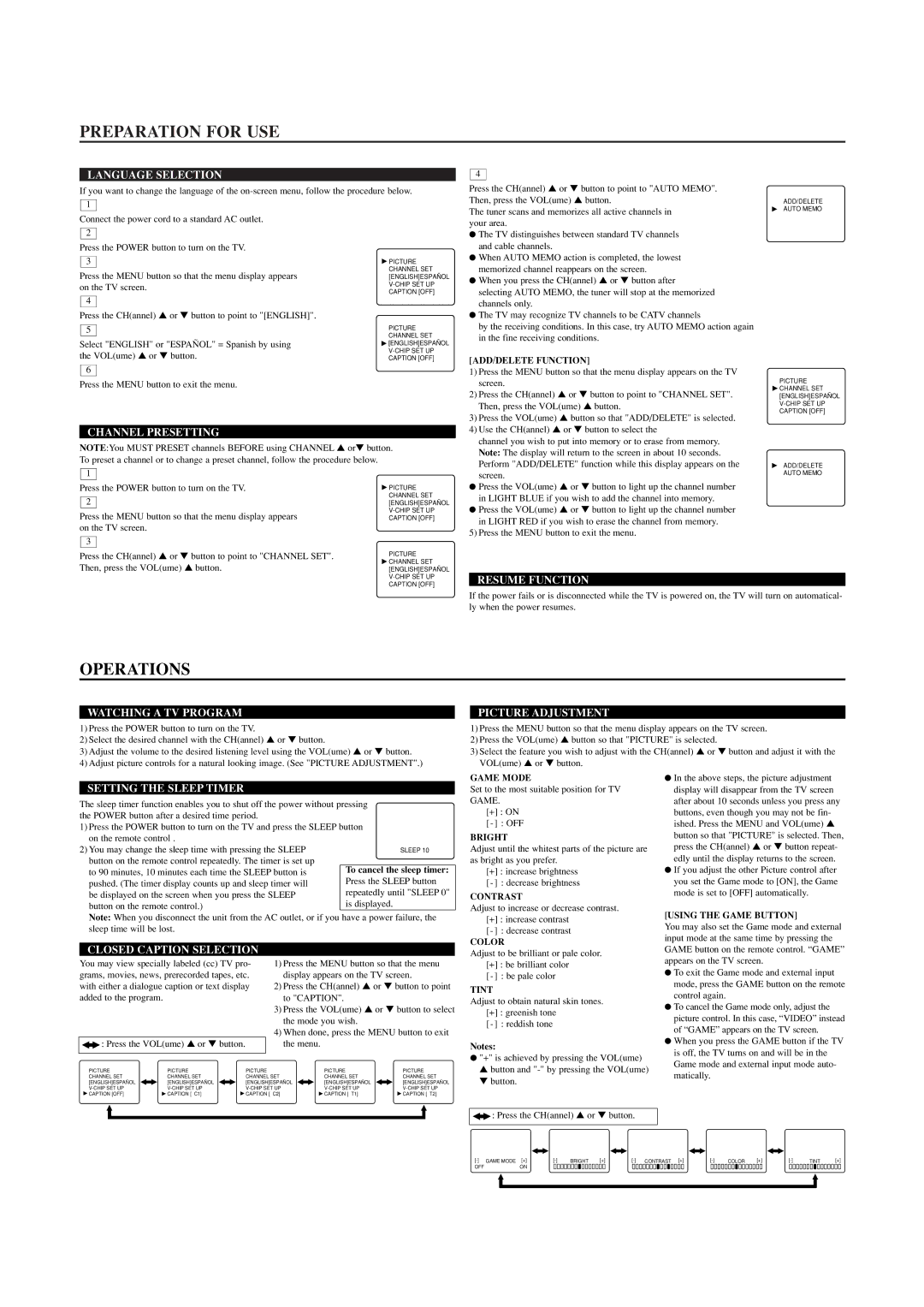 Emerson EWT19B3 owner manual Preparation for USE, Operations 