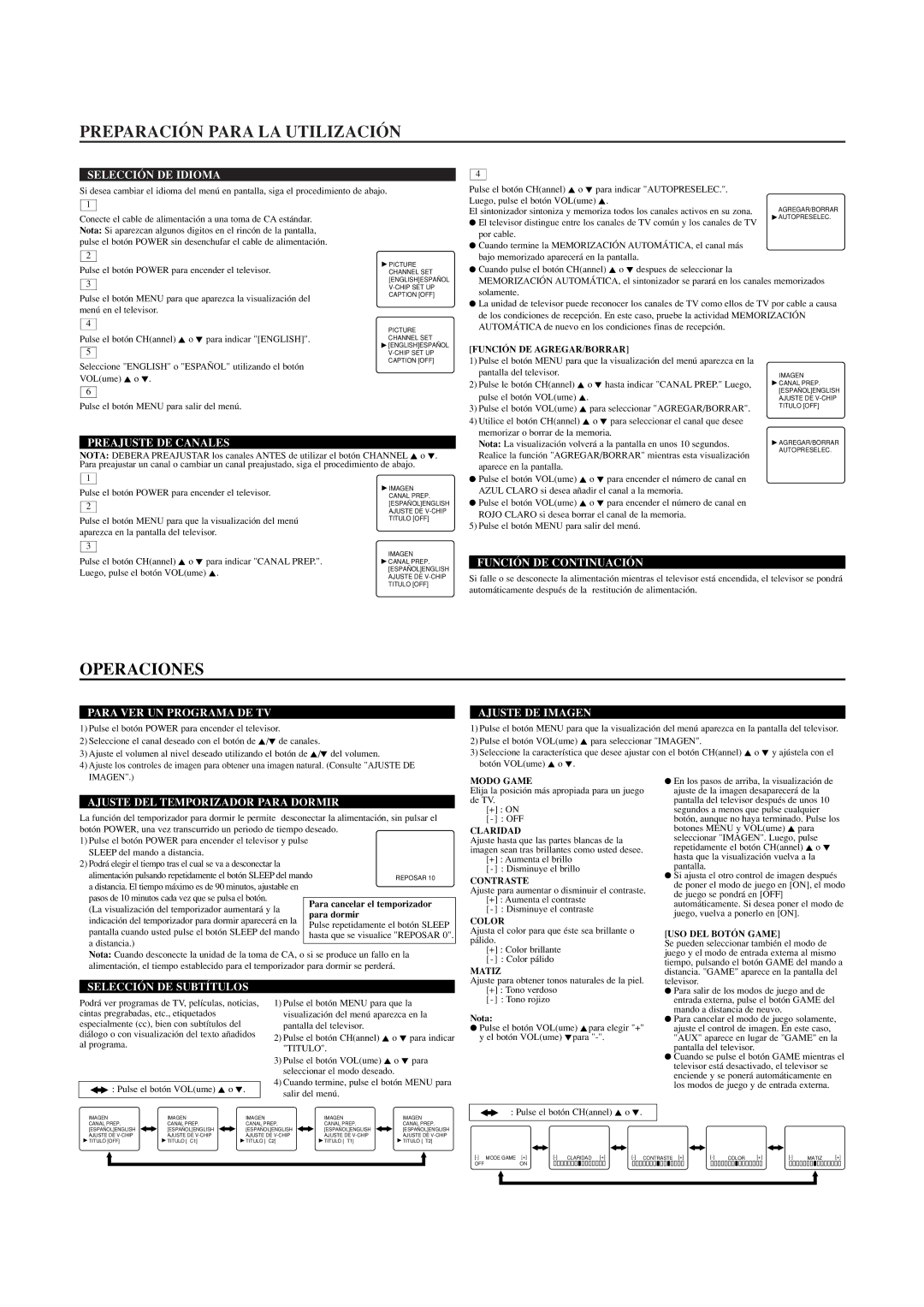 Emerson EWT19B3 owner manual Preparación Para LA Utilización, Operaciones 