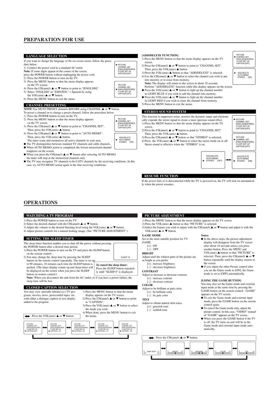 Emerson EWT2721 owner manual Preparation for USE, Operations 