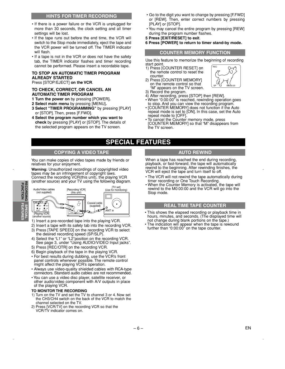 Emerson EWV401A owner manual Special Features 