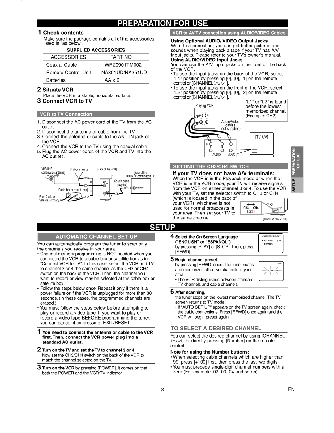 Emerson EWV401B warranty Setup Automatic Channel SET UP, To Select a Desired Channel 