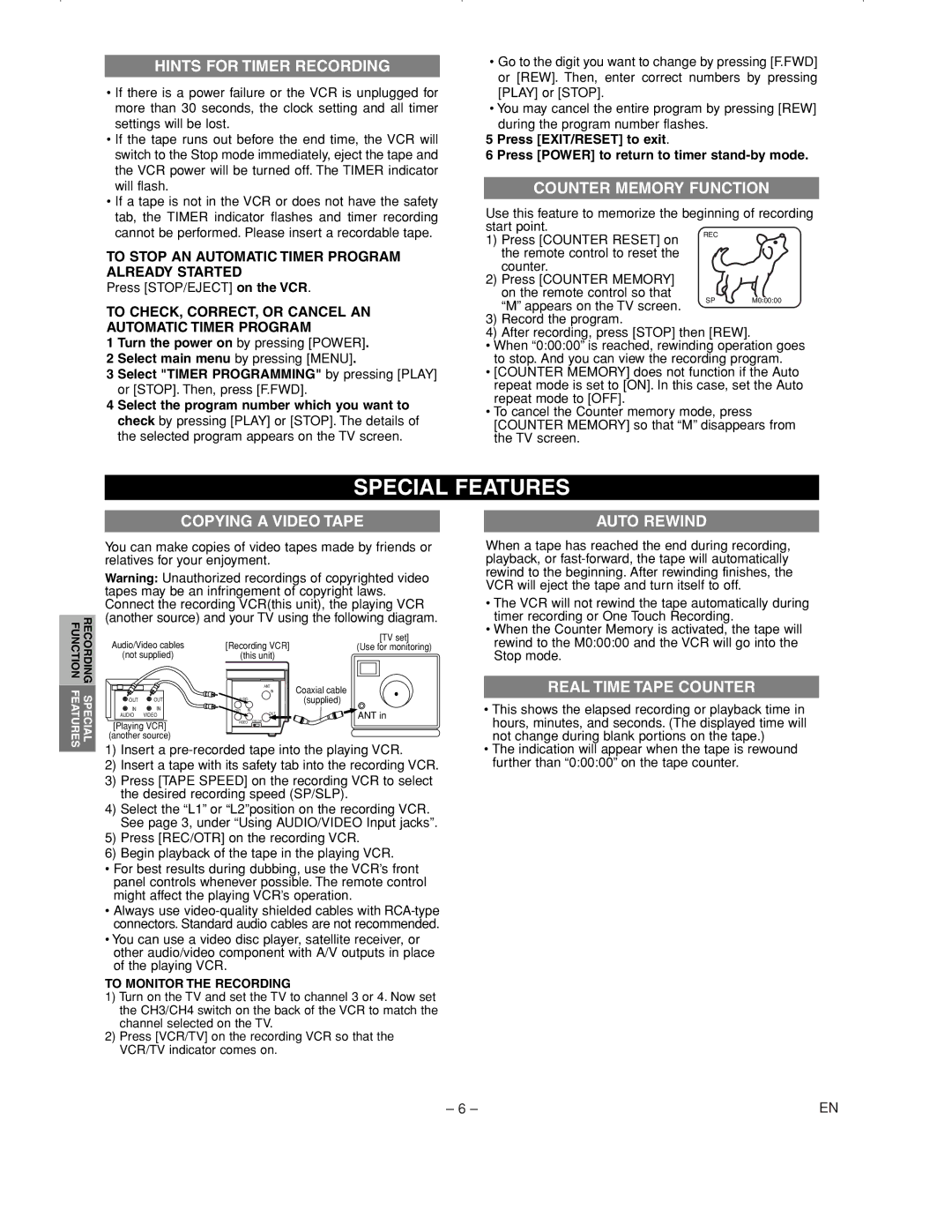 Emerson EWV401B warranty Special Features 