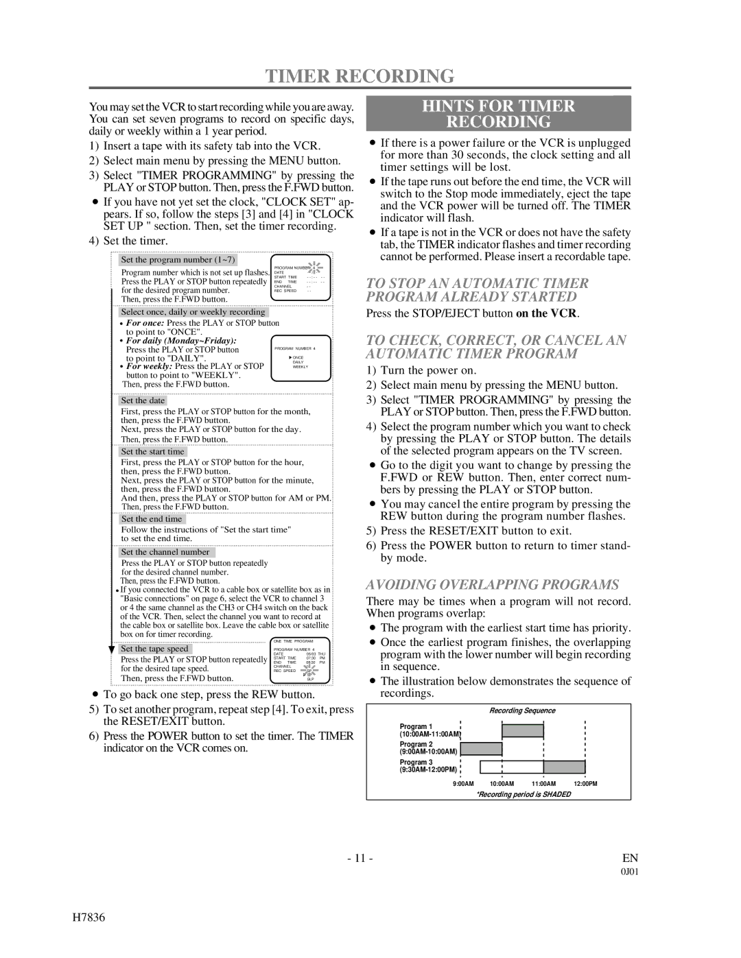 Emerson EWV401M owner manual Hints for Timer Recording, To Stop AN Automatic Timer Program Already Started 