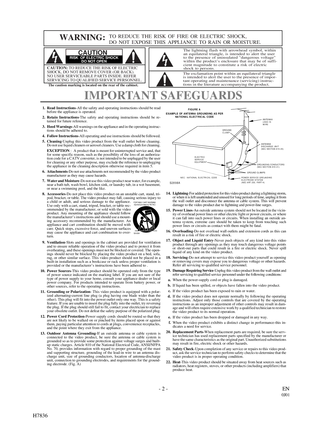 Emerson EWV401M owner manual Do not Expose this Appliance to Rain or Moisture, Risk of Electric Shock Do not Open 